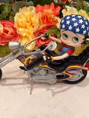 Danbury Mint Betty Boop Figurine with Blue Star Bandana and Flame Chopper
